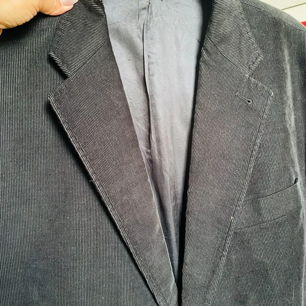 Mens Corduroy Sport Coat Sz 44L Black Cotton Blend 2 Button Blazer Jacket Turkey